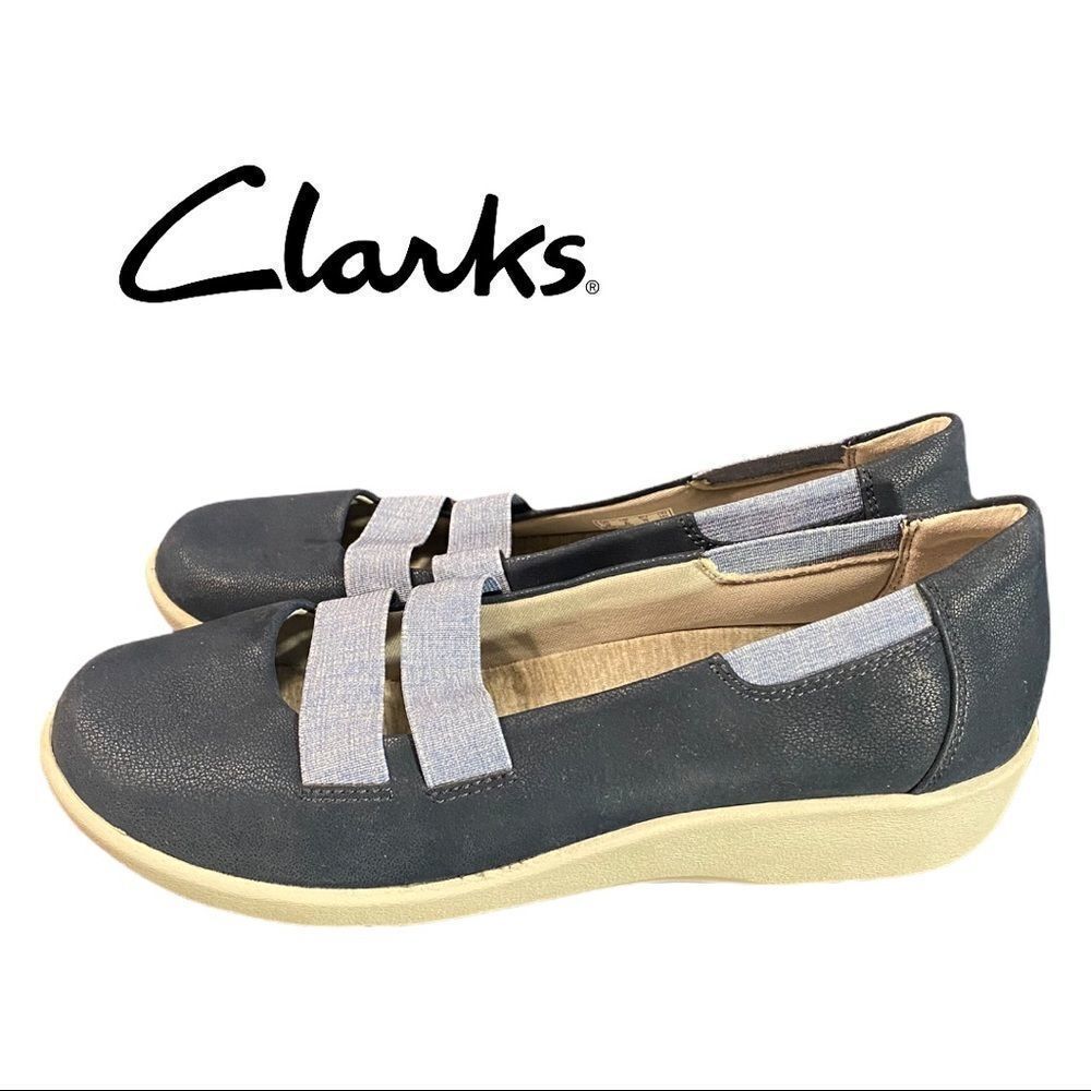 Clarks Cloud Steppers Soft Cushion Marine Navy Slip On Flats Loafers 8